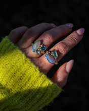 Load image into Gallery viewer, Australian Opal + Blue Topaz + Tourmaline Ring - Size 8