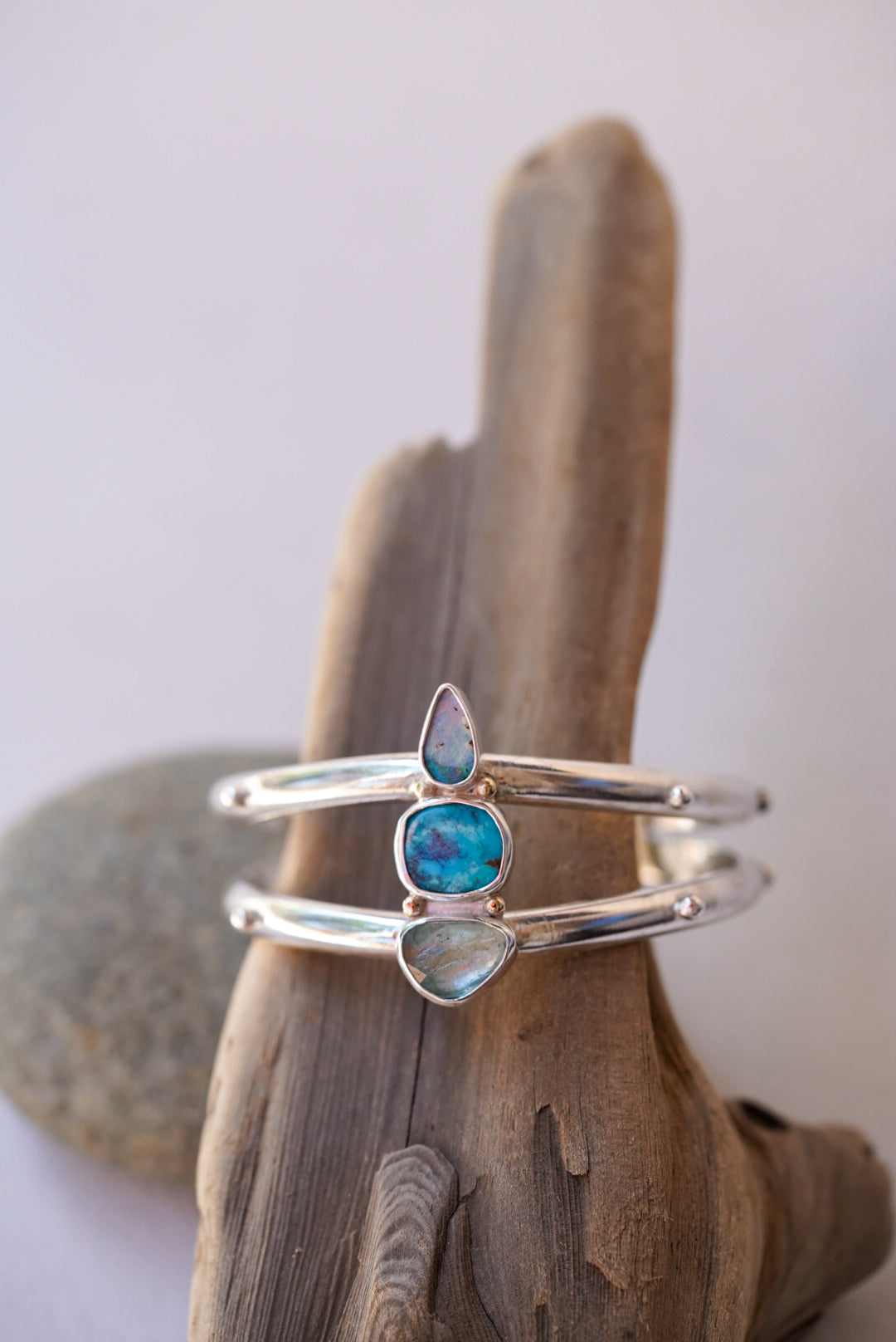 Australian Opal + Turquoise + Aquamarine Cuff