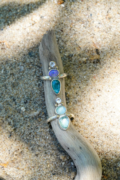 Moonstone + Australian Opal + Kyanite Ring - Size 6.5