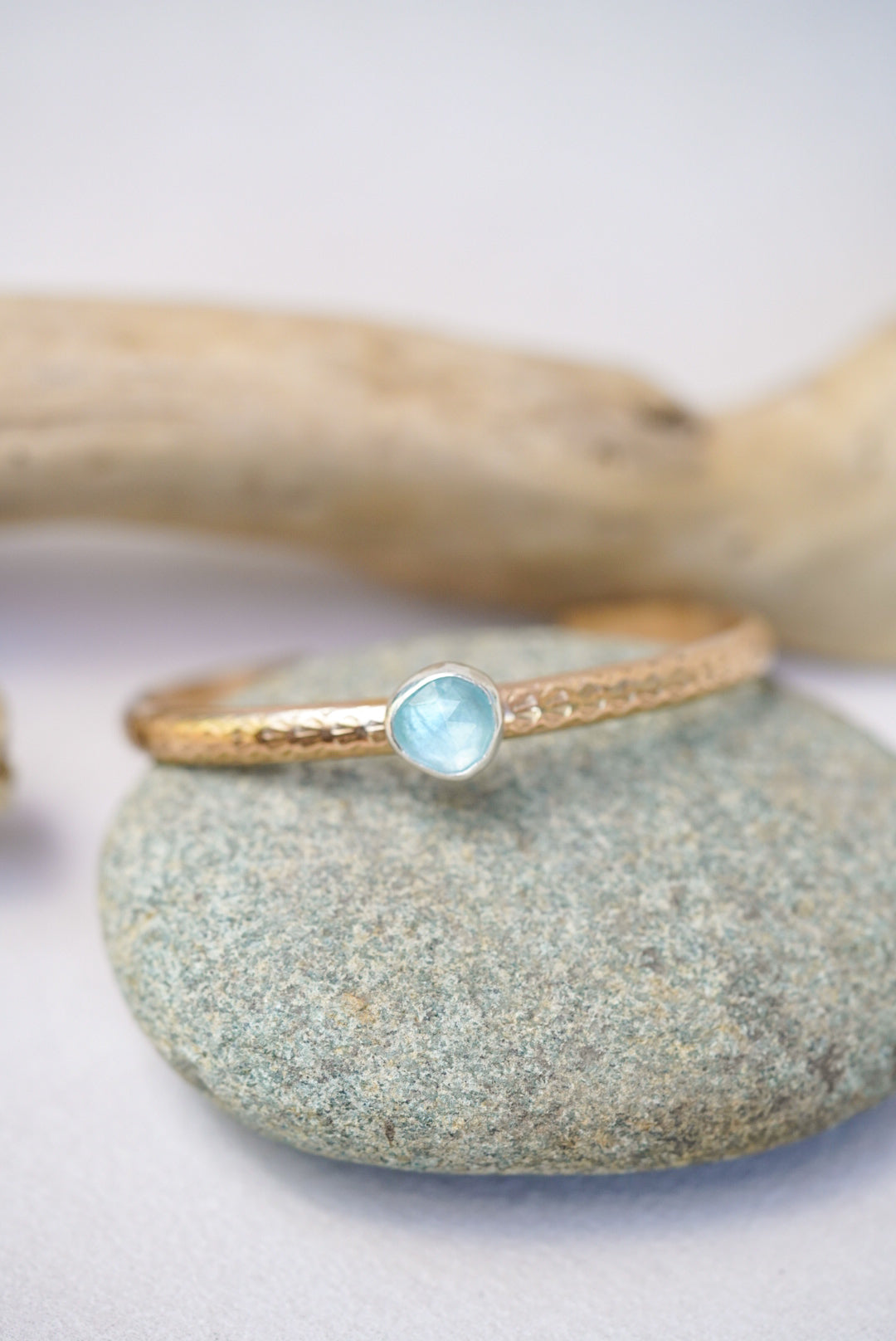 gold stamped cuff with aquamarine