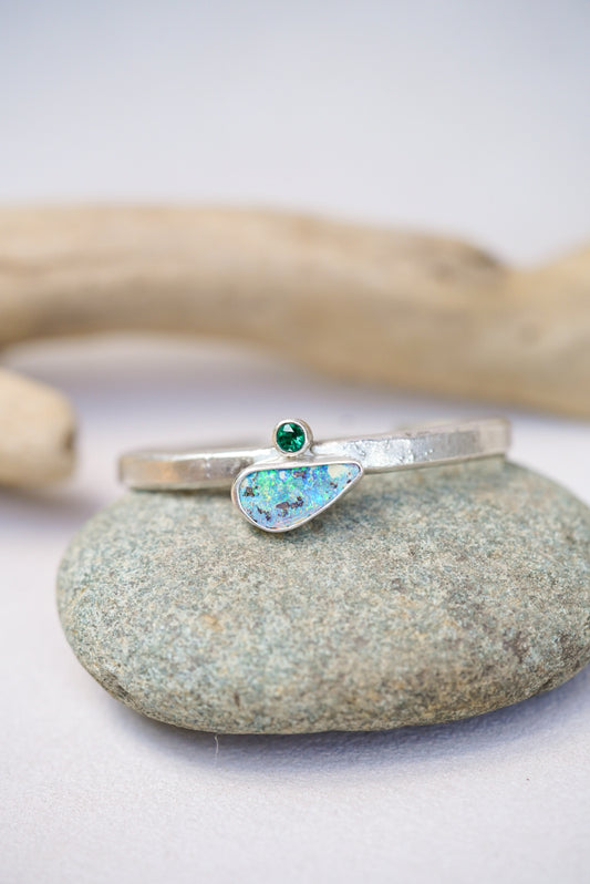 Australian Boulder Opal + Emerald Cuff