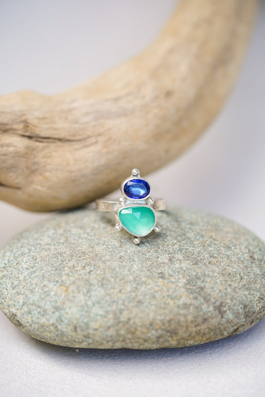blue and green stone silver ring
