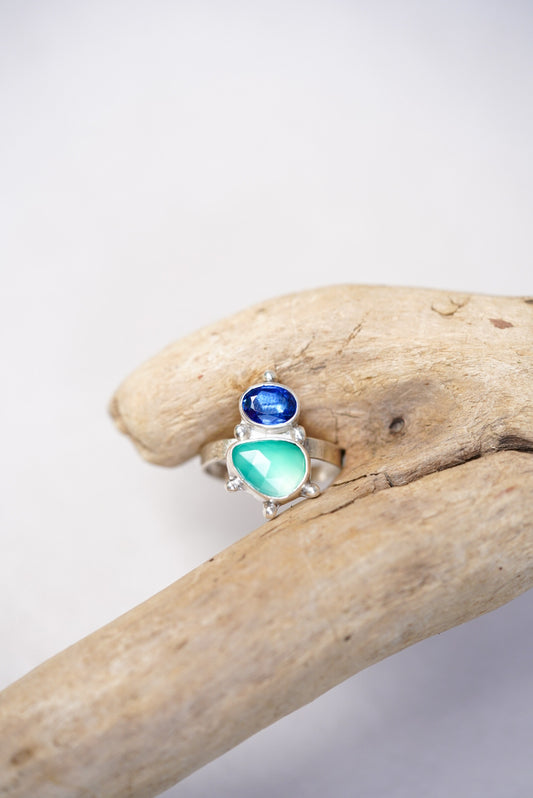 blue and green stone silver ring