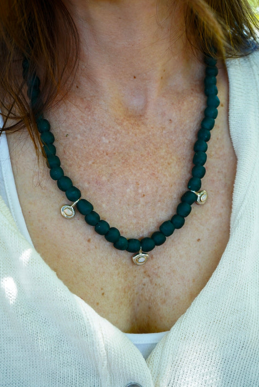 Recycled Glass Beads + Australian Opal Necklace