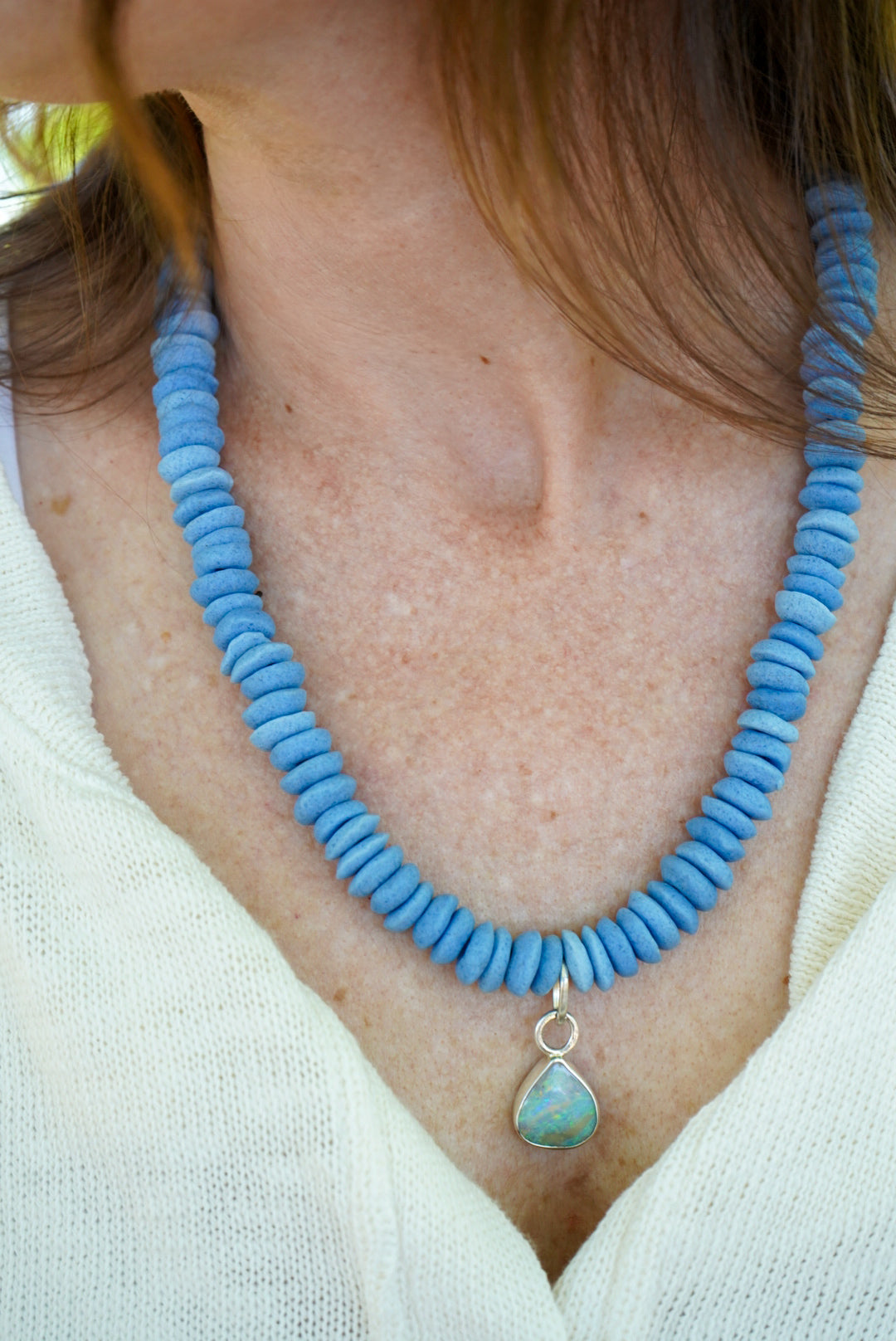 Recycled Glass Beads + Australian Opal + Baroque Pearl Necklace