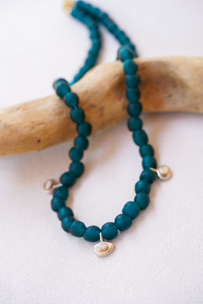 Recycled Glass Beads + Australian Opal Necklace