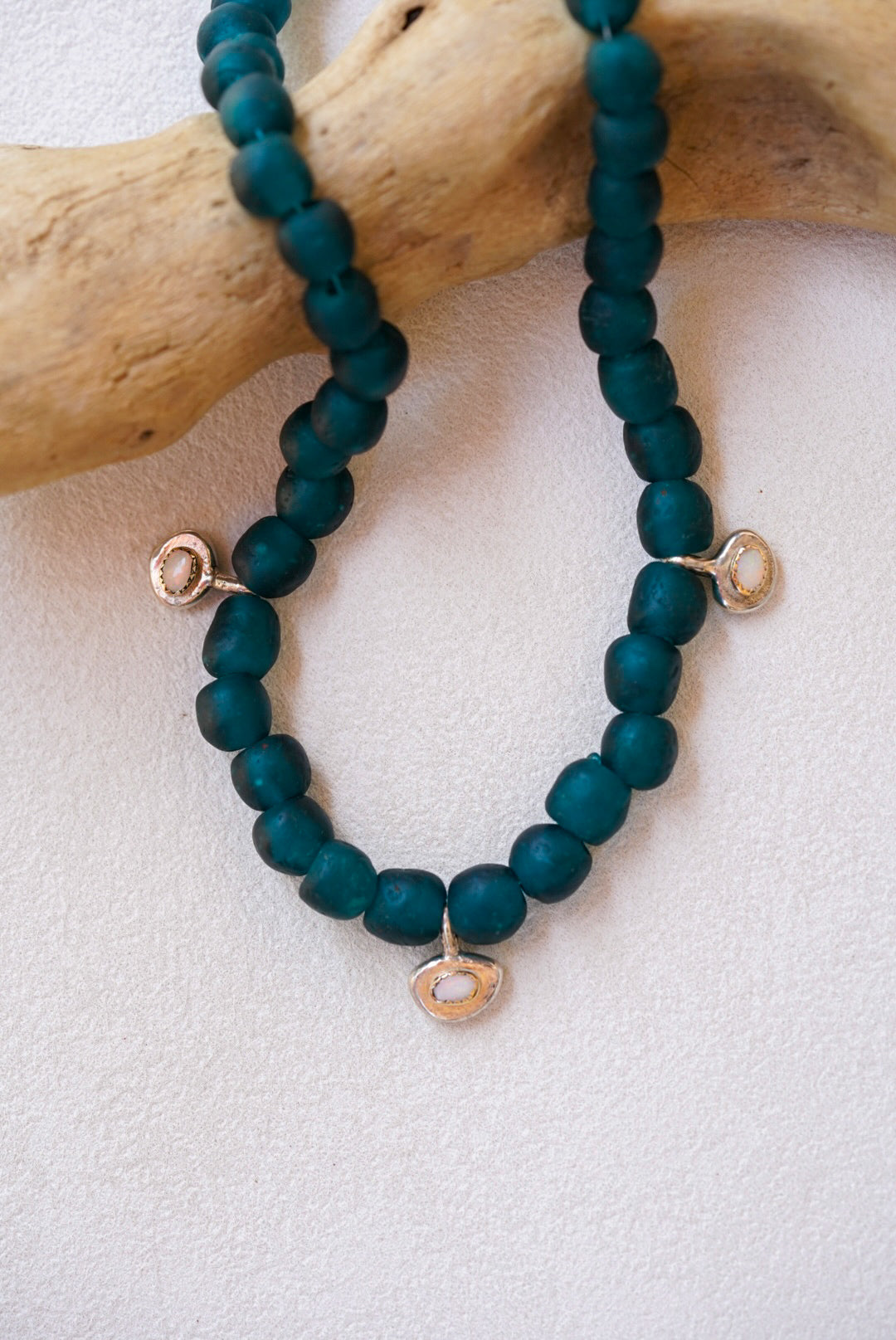 Recycled Glass Beads + Australian Opal Necklace