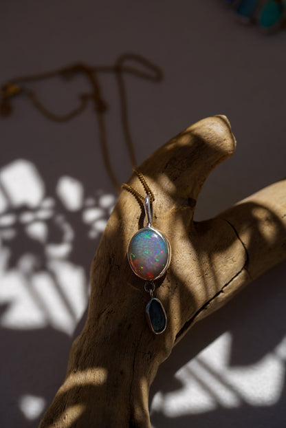 Ethiopian Opal + Aquamarine Necklace