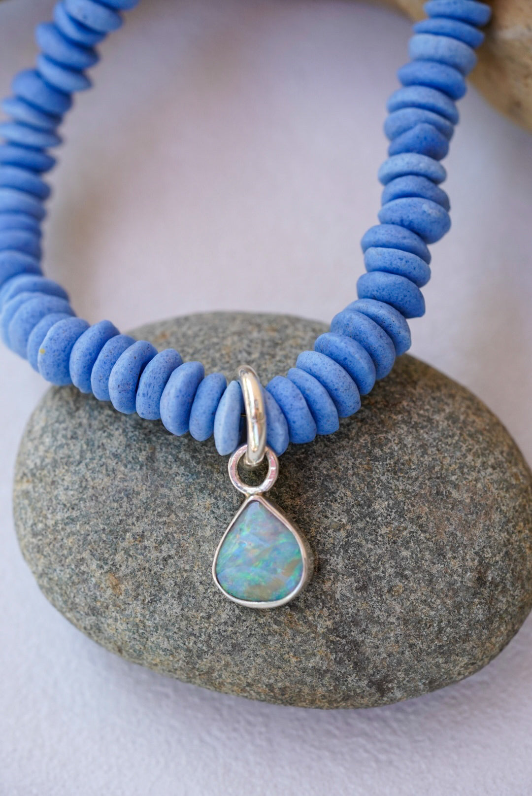 Recycled Glass Beads + Australian Opal + Baroque Pearl Necklace