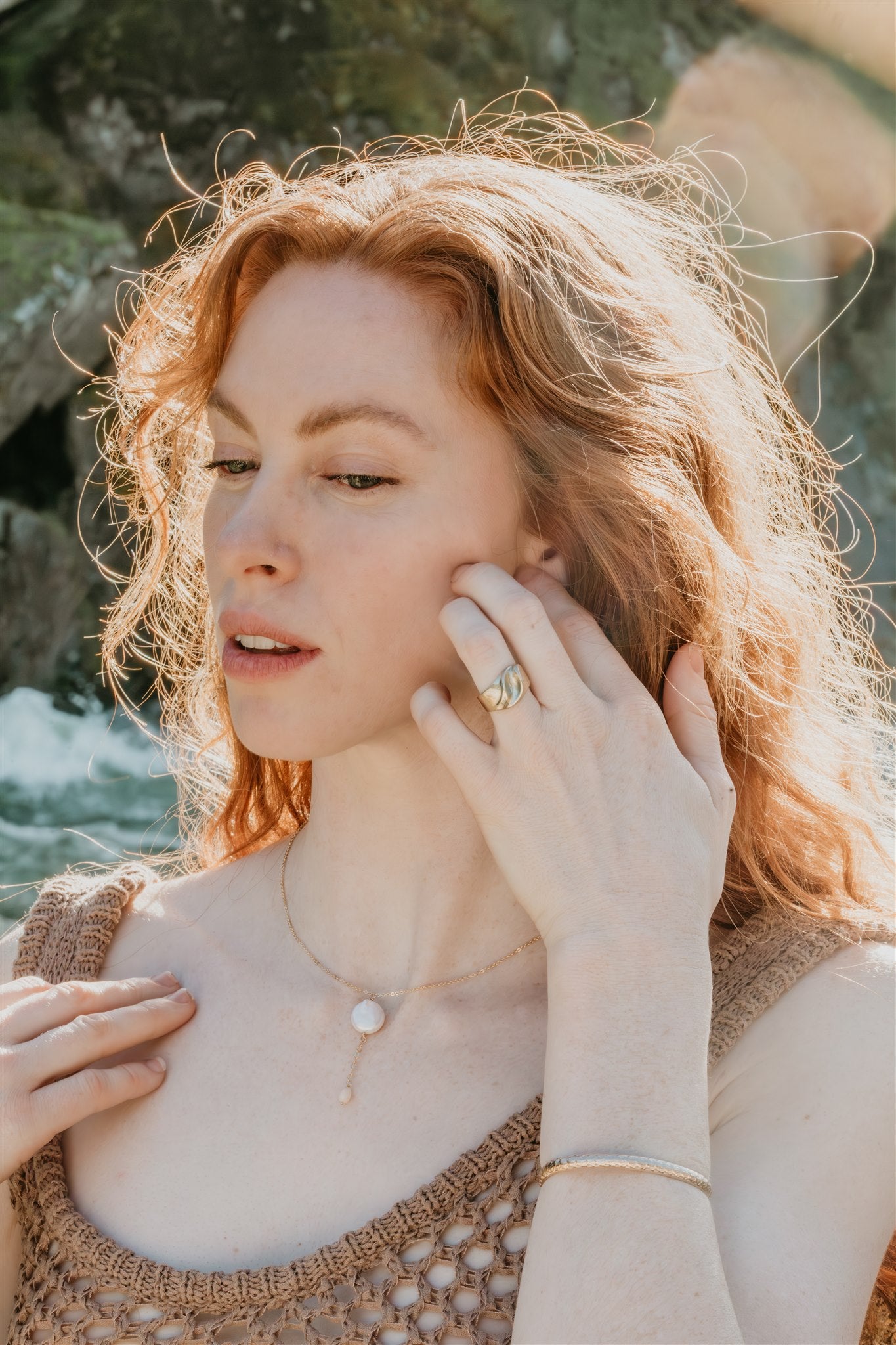 Woman wearing jewelry outdoors